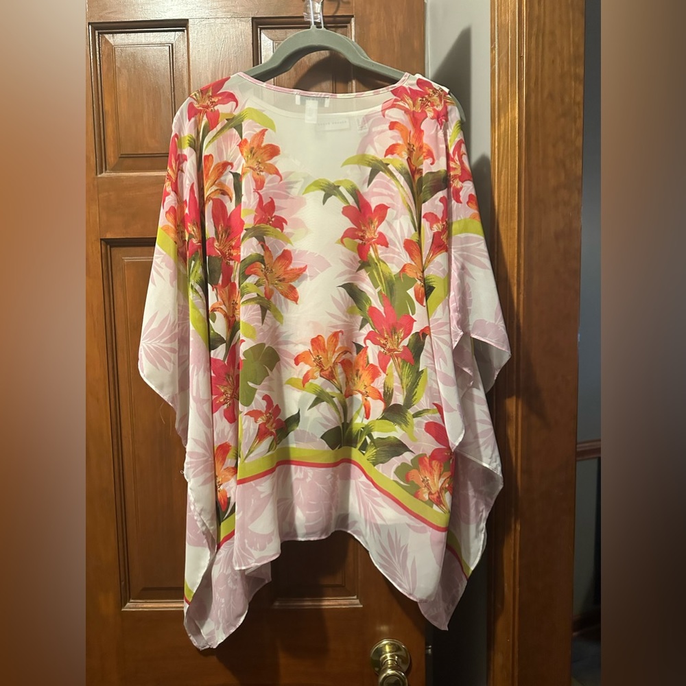 Susan Graver Sheer Chiffon cold shoulder scarf top w tank